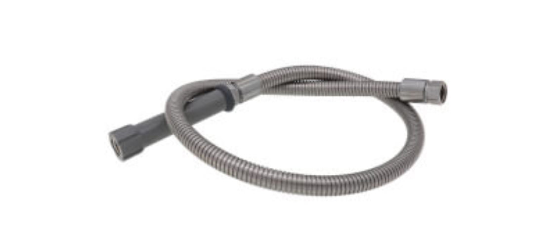 T&S BRASS 44" Flexible Stainless Steel Hose w/ Heat-Resistant Handle (Gray), B-0044-H