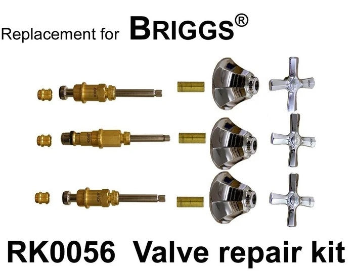 Briggs Three Handle Tub and Shower Rebuild Kit Chrome Cross Handles RK0056